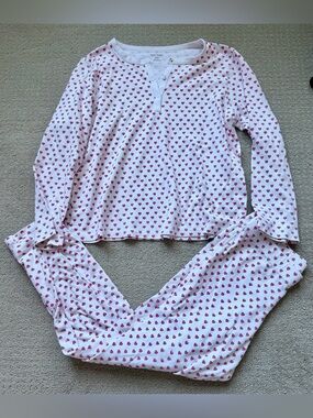 Roller Rabbit White Pajama Set with Pink Heart Print